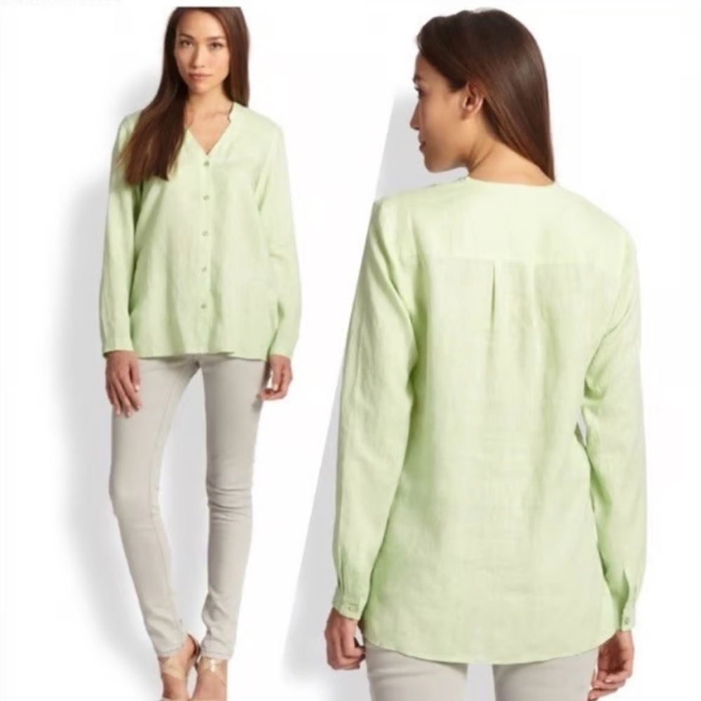 Eileen Fisher 100% Irish Linen Tunic Top Size XL Relaxed Coastal Minimalist